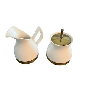 Vintage MCM Kenilworth Cream and Sugar Brass Fittings